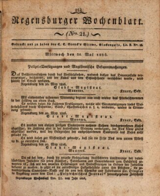 Regensburger Wochenblatt Mittwoch 24. Mai 1826