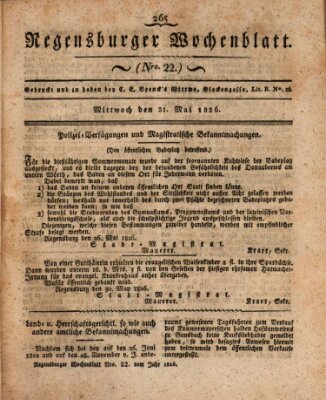 Regensburger Wochenblatt Mittwoch 31. Mai 1826