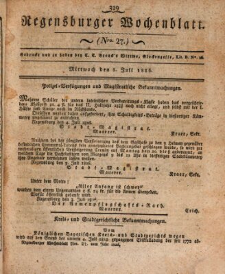 Regensburger Wochenblatt Mittwoch 5. Juli 1826