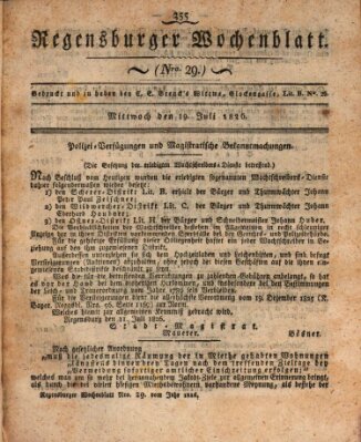 Regensburger Wochenblatt Mittwoch 19. Juli 1826