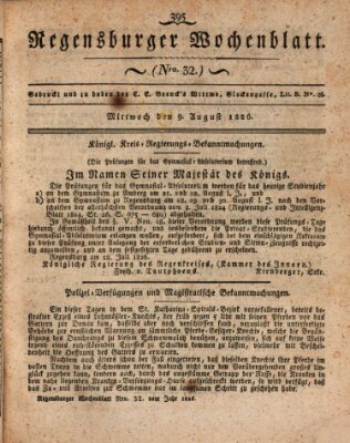 Regensburger Wochenblatt Mittwoch 9. August 1826