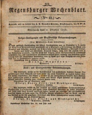 Regensburger Wochenblatt Mittwoch 11. Oktober 1826