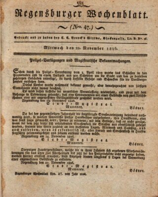 Regensburger Wochenblatt Mittwoch 22. November 1826