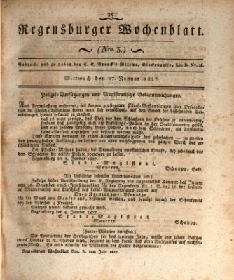 Regensburger Wochenblatt Mittwoch 17. Januar 1827