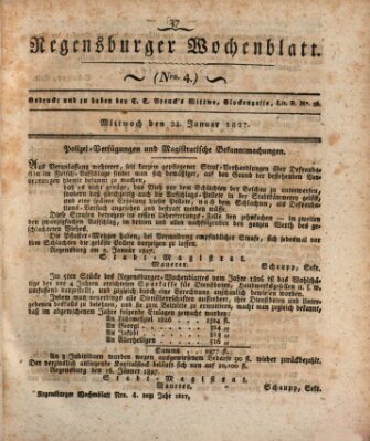 Regensburger Wochenblatt Mittwoch 24. Januar 1827