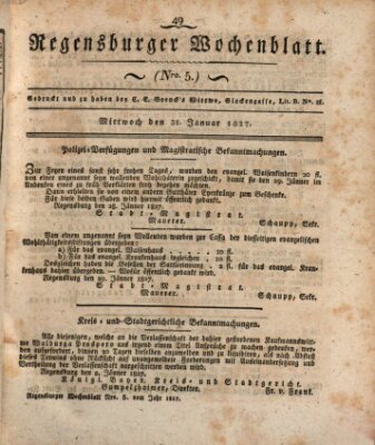 Regensburger Wochenblatt Mittwoch 31. Januar 1827