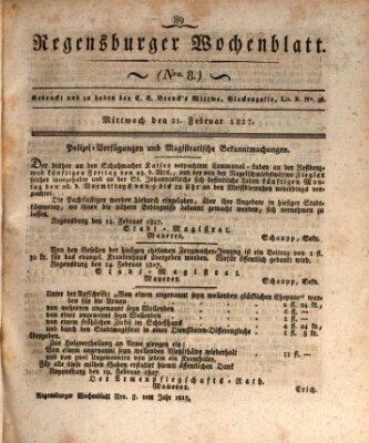 Regensburger Wochenblatt Mittwoch 21. Februar 1827