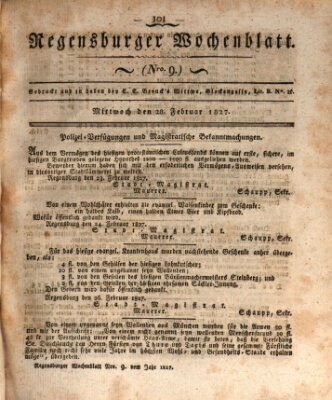 Regensburger Wochenblatt Mittwoch 28. Februar 1827