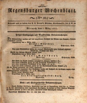 Regensburger Wochenblatt Mittwoch 7. März 1827