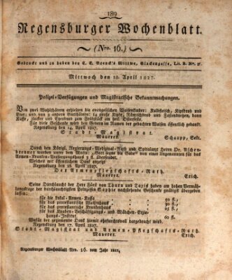 Regensburger Wochenblatt Mittwoch 18. April 1827