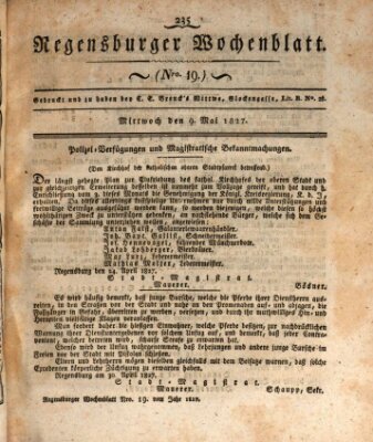 Regensburger Wochenblatt Mittwoch 9. Mai 1827