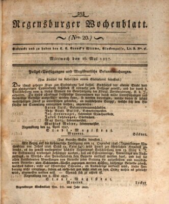 Regensburger Wochenblatt Mittwoch 16. Mai 1827