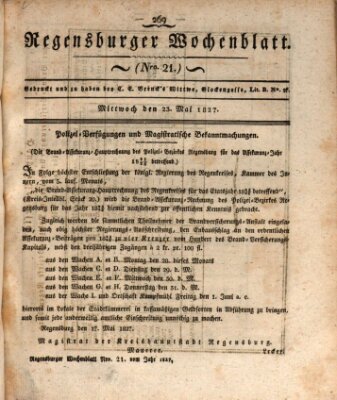 Regensburger Wochenblatt Mittwoch 23. Mai 1827