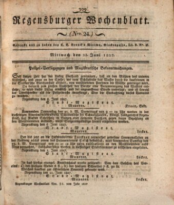 Regensburger Wochenblatt Mittwoch 13. Juni 1827