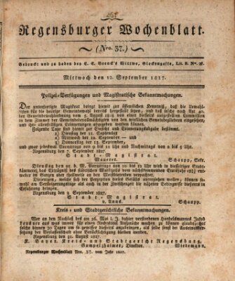 Regensburger Wochenblatt Mittwoch 12. September 1827