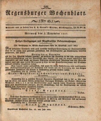 Regensburger Wochenblatt Mittwoch 7. November 1827