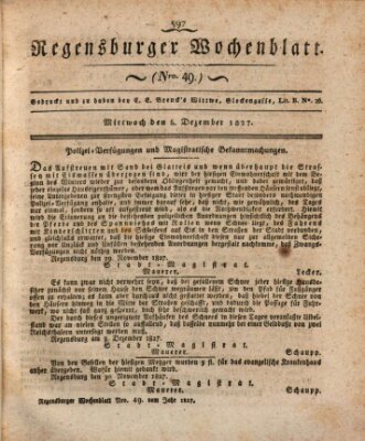 Regensburger Wochenblatt Mittwoch 5. Dezember 1827