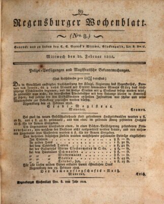 Regensburger Wochenblatt Mittwoch 20. Februar 1828