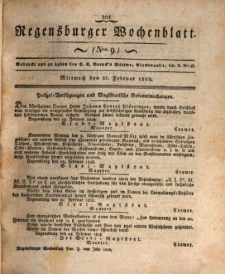 Regensburger Wochenblatt Mittwoch 27. Februar 1828