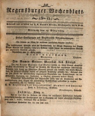 Regensburger Wochenblatt Mittwoch 19. März 1828