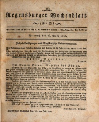 Regensburger Wochenblatt Mittwoch 26. März 1828