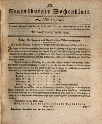 Regensburger Wochenblatt Mittwoch 9. April 1828