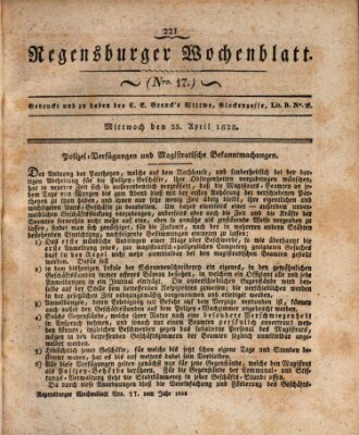 Regensburger Wochenblatt Mittwoch 23. April 1828