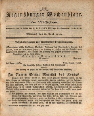 Regensburger Wochenblatt Mittwoch 11. Juni 1828