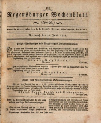 Regensburger Wochenblatt Mittwoch 18. Juni 1828