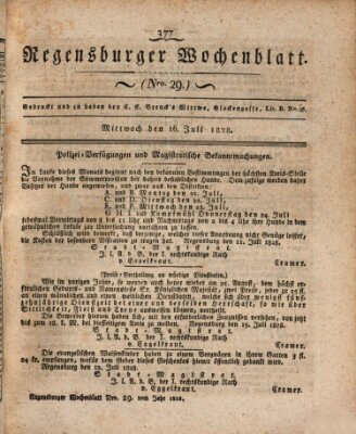 Regensburger Wochenblatt Mittwoch 16. Juli 1828