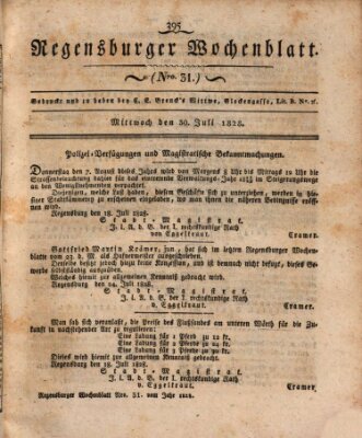 Regensburger Wochenblatt Mittwoch 30. Juli 1828