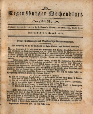 Regensburger Wochenblatt Mittwoch 6. August 1828