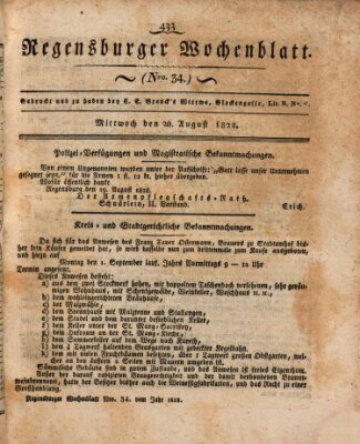 Regensburger Wochenblatt Mittwoch 20. August 1828