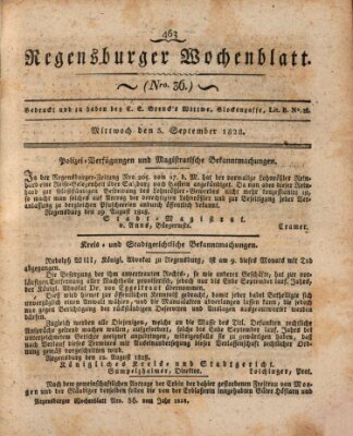 Regensburger Wochenblatt Mittwoch 3. September 1828