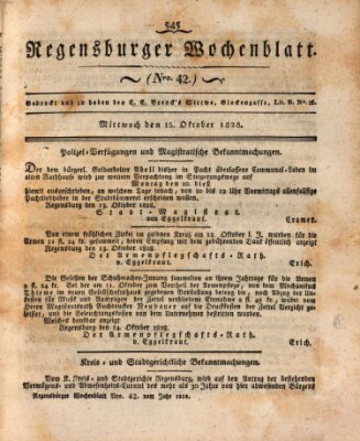 Regensburger Wochenblatt Mittwoch 15. Oktober 1828