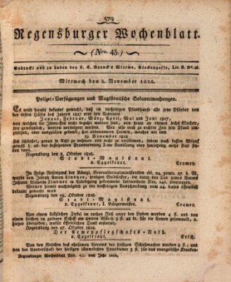 Regensburger Wochenblatt Mittwoch 5. November 1828