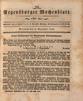 Regensburger Wochenblatt Mittwoch 10. Dezember 1828