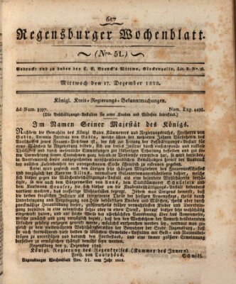 Regensburger Wochenblatt Mittwoch 17. Dezember 1828