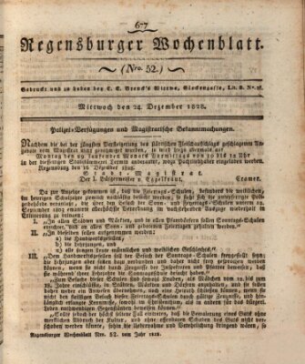 Regensburger Wochenblatt Mittwoch 24. Dezember 1828