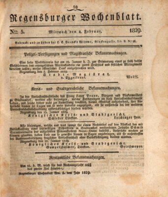 Regensburger Wochenblatt Mittwoch 4. Februar 1829