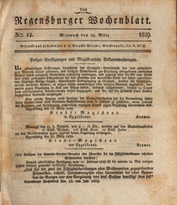 Regensburger Wochenblatt Mittwoch 25. März 1829