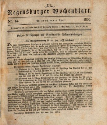 Regensburger Wochenblatt Mittwoch 8. April 1829