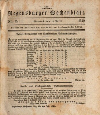 Regensburger Wochenblatt Mittwoch 15. April 1829