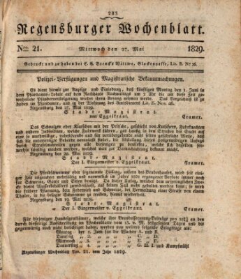 Regensburger Wochenblatt Mittwoch 27. Mai 1829