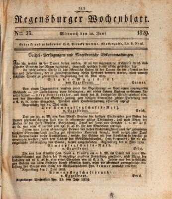 Regensburger Wochenblatt Mittwoch 10. Juni 1829
