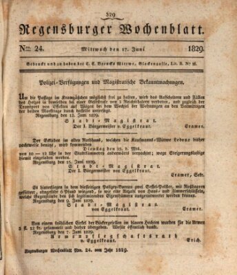 Regensburger Wochenblatt Mittwoch 17. Juni 1829