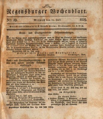 Regensburger Wochenblatt Mittwoch 22. Juli 1829