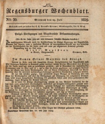 Regensburger Wochenblatt Mittwoch 29. Juli 1829