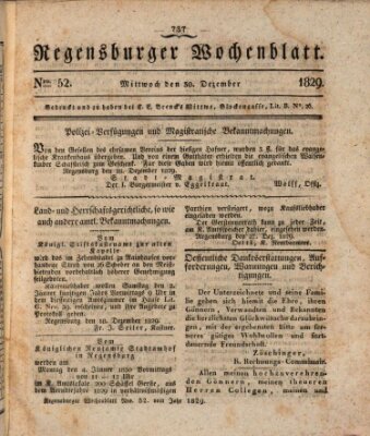 Regensburger Wochenblatt Mittwoch 30. Dezember 1829