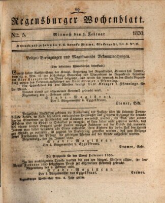 Regensburger Wochenblatt Mittwoch 3. Februar 1830